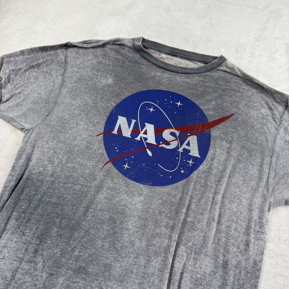 Fifth Sun NASA Graphic T-Shirt Mens Large Gray Acid Wash Burnout Short Sleeve L